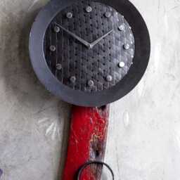 Red & Black Wall Clock, Metal & Wood, Designed Made By The Steel Style Things - thumbnail 3