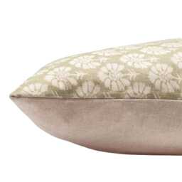 Wildflower Boudoir Cushion in Soft Green. Block-Print Floral, Blossoms & Botanical Design, Multicoloured. 17x12 - thumbnail 2