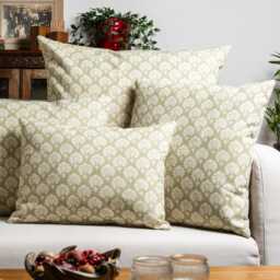 Wildflower Boudoir Cushion in Soft Green. Block-Print Floral, Blossoms & Botanical Design, Multicoloured. 17x12 - thumbnail 3