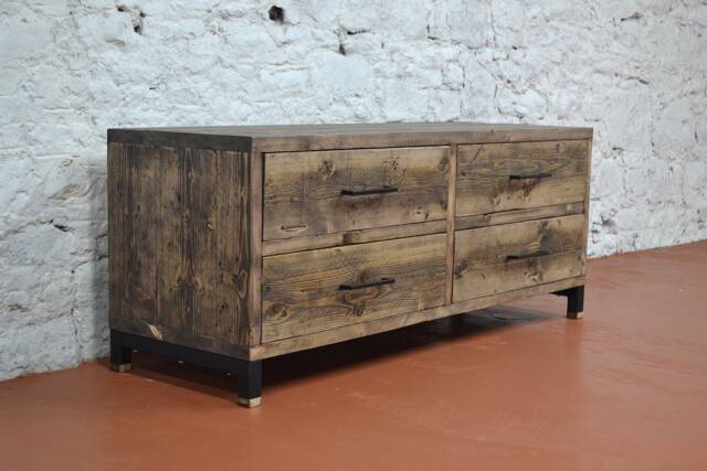 Chest Of Drawers - Handmade Solid Reclaimed Wood Lowboy Rustic Industrial Drawer Unit Custom Bedroom Furniture Bespoke Storage - image 1