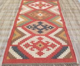 Handmade Wool Jute Kilim Rug, Aztec Navajo Design - thumbnail 1