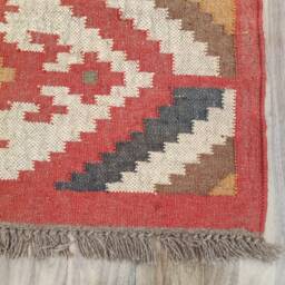 Handmade Wool Jute Kilim Rug, Aztec Navajo Design - thumbnail 2