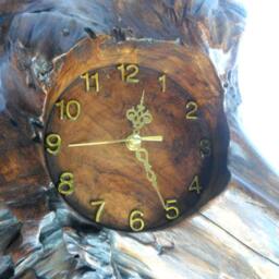 "Natural Wood Clock Live Edge Reclaimed Driftwood Rustic Teak Carving Round Carved Wall Hanging Home Zen Art Decor 16.5""x15""x3" - thumbnail 2
