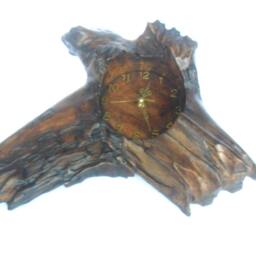 "Natural Wood Clock Live Edge Reclaimed Driftwood Rustic Teak Carving Round Carved Wall Hanging Home Zen Art Decor 16.5""x15""x3" - thumbnail 3