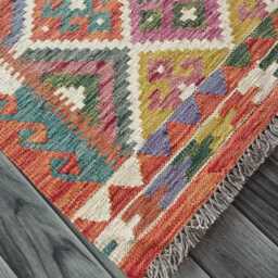 Afghan Kilim Rug, Handmade Artisan Multicolour Turkish Persian Navajo Moroccan Bohemian Flatweave, Natural Wool Dhurrie Rug 127x82 cm - thumbnail 3