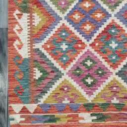 Afghan Kilim Rug, Handmade Artisan Multicolour Turkish Persian Navajo Moroccan Bohemian Flatweave, Natural Wool Dhurrie Rug 127x82 cm - thumbnail 2