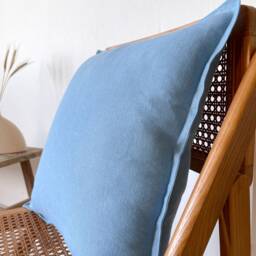 Light Blue Cushion Cover, Linen Throw Pillow Cover With Edge, Zipper For Sofa, Decorative - thumbnail 2