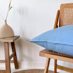 Light Blue Cushion Cover, Linen Throw Pillow Cover With Edge, Zipper For Sofa, Decorative - thumbnail 3