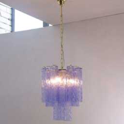 Glass Suspension Lamp ??40 cm - Blue Violet Murano Hand-Blown Italy Decorative Light - thumbnail 3