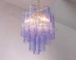 Glass Suspension Lamp ??40 cm - Blue Violet Murano Hand-Blown Italy Decorative Light - thumbnail 1