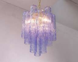 Glass Suspension Lamp ??40 cm - Blue Violet Murano Hand-Blown Italy Decorative Light - thumbnail 1