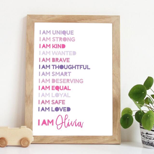 I Am Print, Girls Bedroom Prints, Positive Affirmation Print, Nursery Wall Art, You Are So Loved, Quotes, Pink - image 1