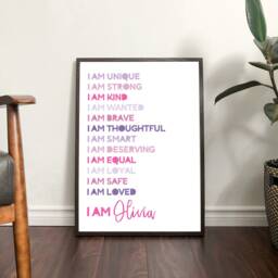 I Am Print, Girls Bedroom Prints, Positive Affirmation Print, Nursery Wall Art, You Are So Loved, Quotes, Pink - thumbnail 3
