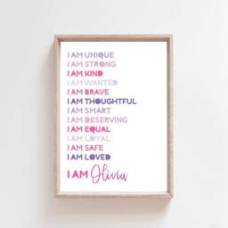I Am Print, Girls Bedroom Prints, Positive Affirmation Print, Nursery Wall Art, You Are So Loved, Quotes, Pink - thumbnail 2