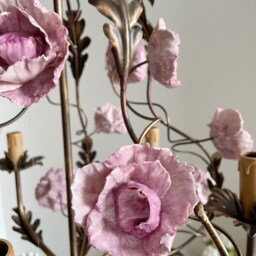 Fuchsia Porcelain Peonies Wrought Iron Birdcage Chandelier, Dark Bronze 5 Lights - thumbnail 3