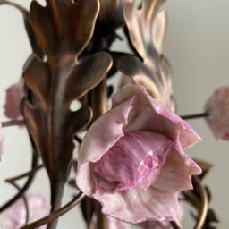 Fuchsia Porcelain Peonies Wrought Iron Birdcage Chandelier, Dark Bronze 5 Lights - thumbnail 4