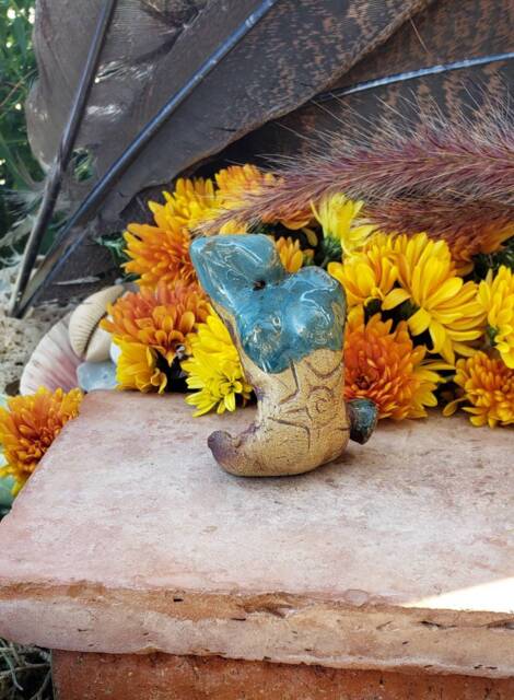 Star Gazing Asteria Goddess Altar Statuary Stoneware Robins Egg Glazed Sculpture Garden Pagan Gift Item Pentacle - image 1