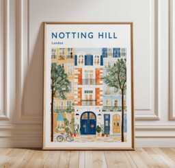 Notting Hill Travel Poster Colorful London Street Art Print - thumbnail 1
