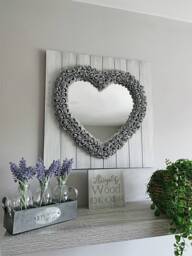 Rustic Heart Mirror Decor Shabby Chic Wooden Foam Rose Large Bedroom Plaque Grey Art Home 45cm X - thumbnail 1
