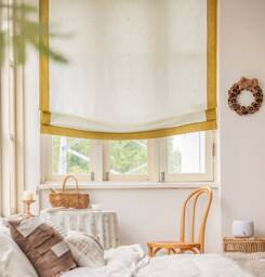 Relaxed Roman Shades, Yellow Ginger Trim Fabric Blinds, Small Window Treatment, Made To Order