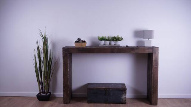 Handmade Chunky Pine Console Table For Hallway - Rustic Railway Sleeper Ebony Finish - image 1