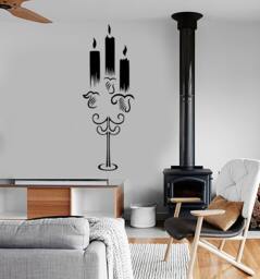 Wall Vinyl Decal Candles Candlesticks Chandelier Modern Decor Living Room - thumbnail 1