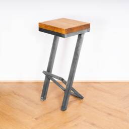 Reclaimed Timber Bar Stool Industrial Steel Backless Design - thumbnail 3