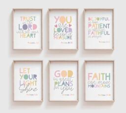 Set Of 6 Bible Verse Prints, Christian Wall Art, Nursery Kids Room, Scripture Girls Bedroom, Boys Bedroom - thumbnail 1