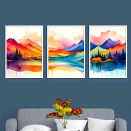 Colourful Abstract Landscape Prints, Set Of 3 Bright Wall Art Posters, Living Room Decor Bedroom Or Hallway Decor - thumbnail 1