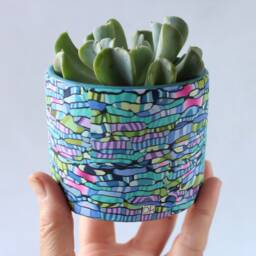 Mini Teal, Purple, & Green Succulent Indoor Planter - Small Pot For Plants - thumbnail 2