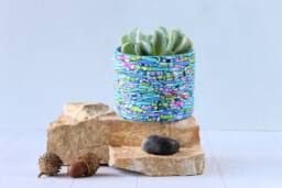 Mini Teal, Purple, & Green Succulent Indoor Planter - Small Pot For Plants