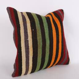 Handmade Turkish Kilim Pillow Cover Bohemian Cushion - 16x16 - thumbnail 3