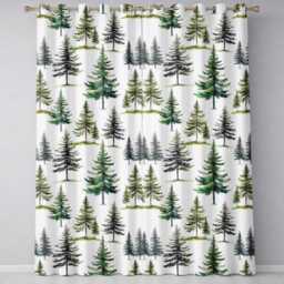 Watercolor Pine Tree Forest Woodland Nature On Light Grey Seamless Pattern Readymade Eyelet Ring Top Thermal 100% Blackout Curtains - thumbnail 2