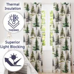 Watercolor Pine Tree Forest Woodland Nature On Light Grey Seamless Pattern Readymade Eyelet Ring Top Thermal 100% Blackout Curtains - thumbnail 3