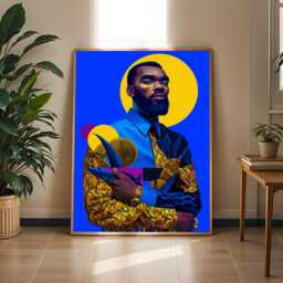 Afrocentric Geometric Art Print Blue, Yellow & Gold Abstract Portrait - Poster Only - thumbnail 2