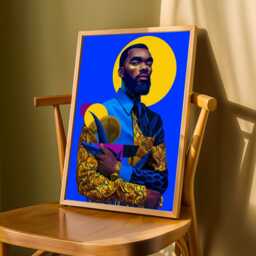 Afrocentric Geometric Art Print Blue, Yellow & Gold Abstract Portrait - Poster Only - thumbnail 3