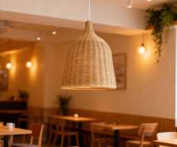 "Basket Rattan Pendant Light, Restaurant Ceiling Lamps, Lampshade W11"" X H15.7"