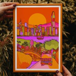 Hong Kong Art Print Colorful Skyline Illustration - thumbnail 2