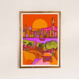 Hong Kong Art Print Colorful Skyline Illustration - thumbnail 3