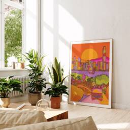 Hong Kong Art Print Colorful Skyline Illustration - thumbnail 1