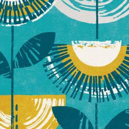 Turquoise & Yellow Retro Flower Print, Contemporary Floral, Mid Century Modern, Teal & Ochre Art, Bright Vibrant Unframed - thumbnail 3
