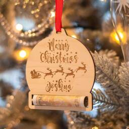 Personalised Santa's Sleigh Money Holder Christmas Tree Decoration Bauble - thumbnail 1