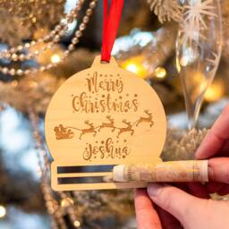 Personalised Santa's Sleigh Money Holder Christmas Tree Decoration Bauble - thumbnail 2