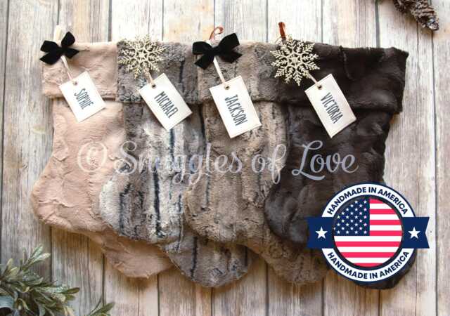 Personalized Faux Fur Christmas Stocking Embroidered Plush Minky With Name Tag - image 1