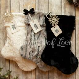 Personalized Faux Fur Christmas Stocking Embroidered Plush Minky With Name Tag - thumbnail 2
