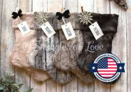 Personalized Faux Fur Christmas Stocking Embroidered Plush Minky With Name Tag - thumbnail 1