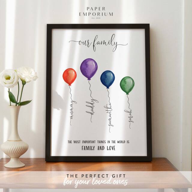 Balloon Family Custom Print, Gift Print Family, Mothers Day, For Mum, Personalised Wall D??cor, From Kid #194 - image 1