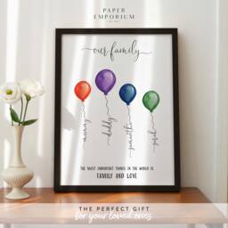Balloon Family Custom Print, Gift Print Family, Mothers Day, For Mum, Personalised Wall D??cor, From Kid #194 - thumbnail 1