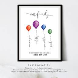 Balloon Family Custom Print, Gift Print Family, Mothers Day, For Mum, Personalised Wall D??cor, From Kid #194 - thumbnail 2