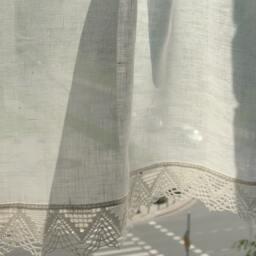 Cafe Curtains, White Kitchen Lace Vintage Panels Washed Linen - thumbnail 2